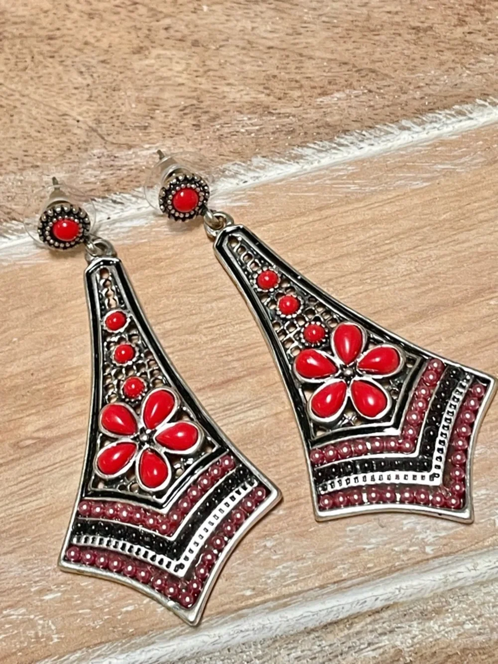 Handcrafted Coral Red Floral Drop Earrings - Women Jewelry